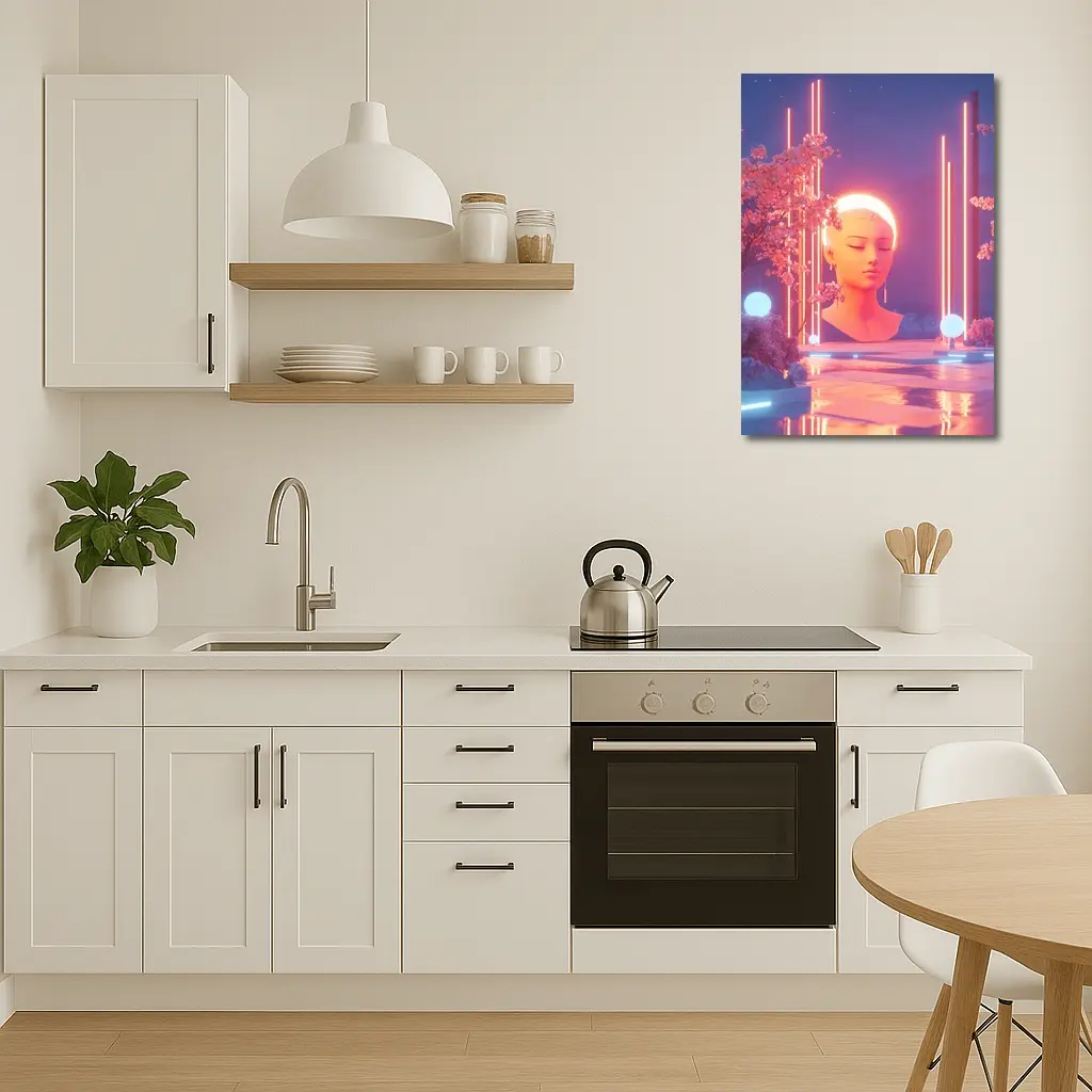 Neon Glow Sculpture Cherry Blossom Digital Art – Wall Art