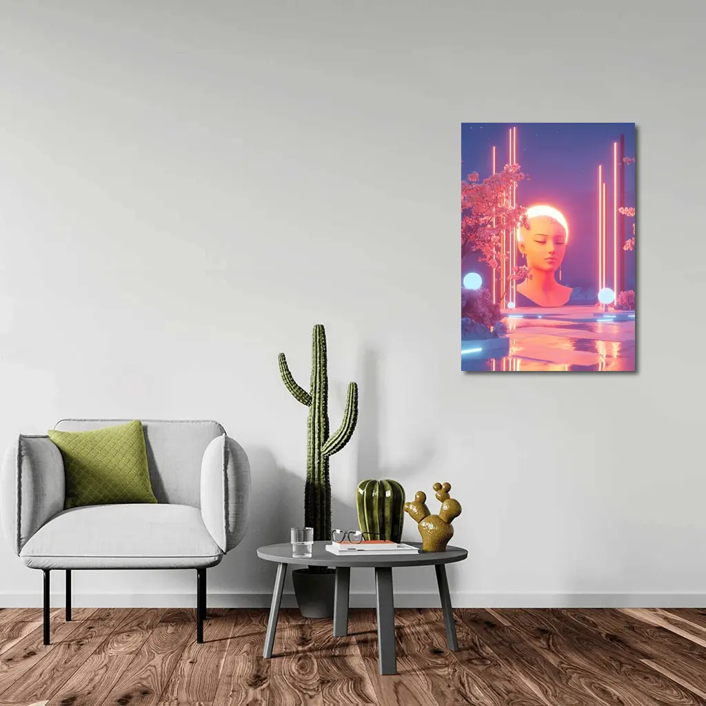 Neon Glow Sculpture Cherry Blossom Digital Art – Wall Art