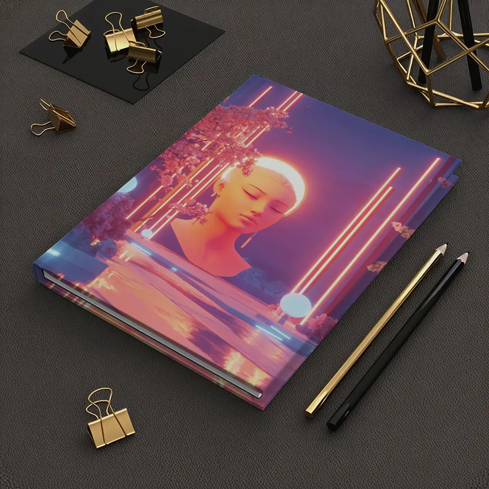 Neon Glow Sculpture Cherry Blossom Digital Art – Notebooks