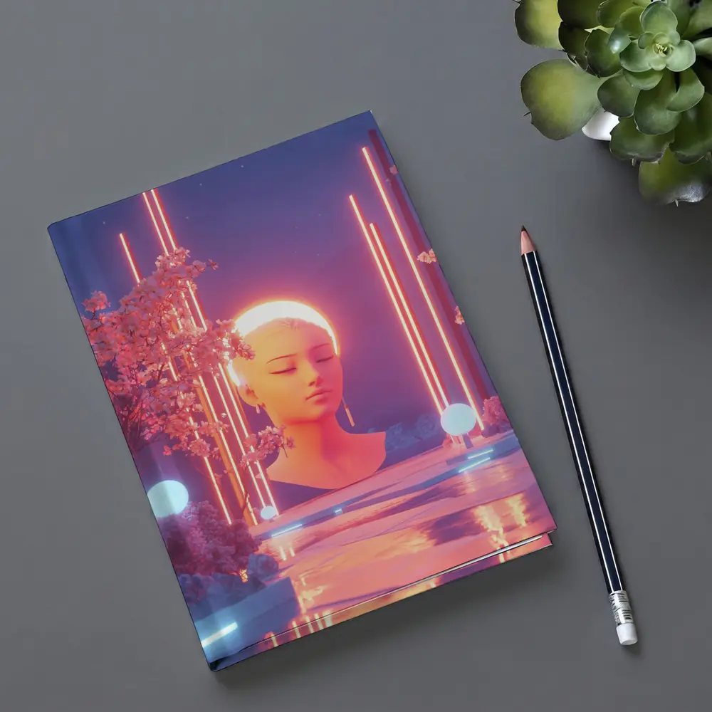 Neon Glow Sculpture Cherry Blossom Digital Art – Notebooks