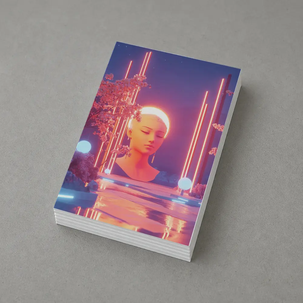 Neon Glow Sculpture Cherry Blossom Digital Art – Postcards