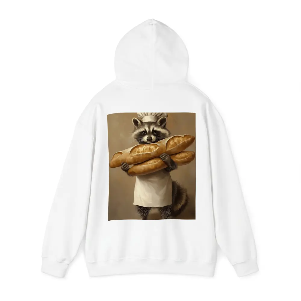 Raccoon Chef Holding Baguettes Beige Background – Hoodies