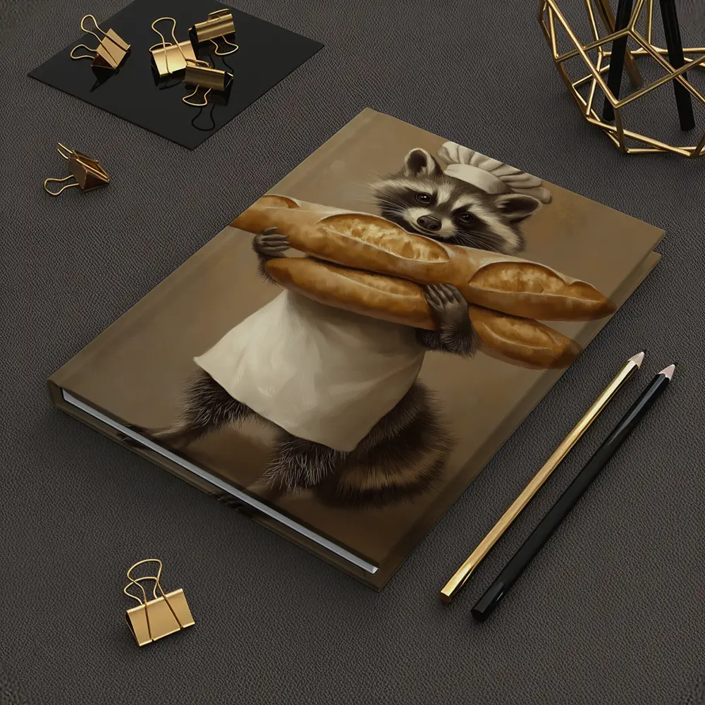 Raccoon Chef Holding Baguettes Beige Background – Notebooks