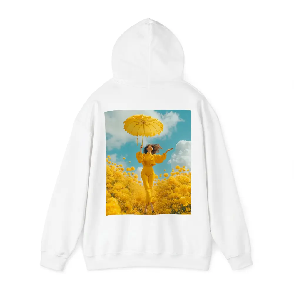 Woman Yellow Flowers Field Sky Background – Hoodies