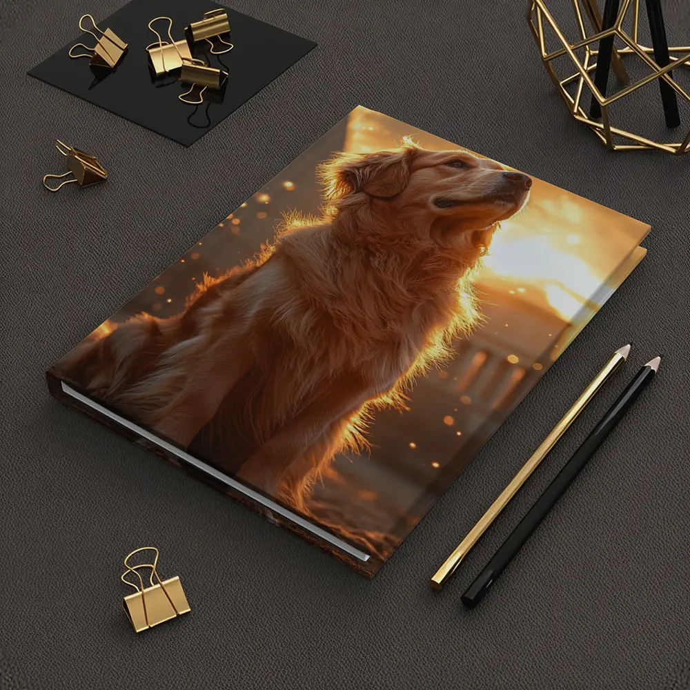 Golden Retriever Glowing Sunset Ancient Ruins – Notebooks