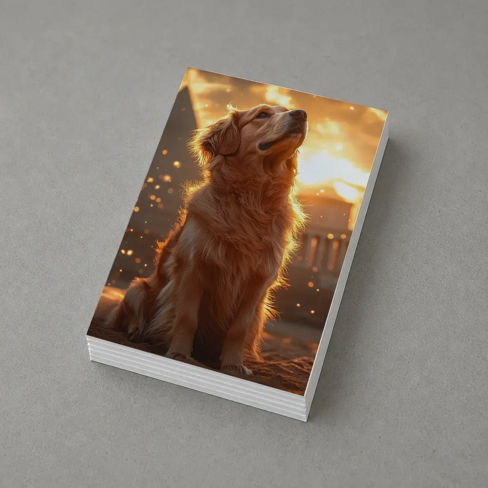 Golden Retriever Glowing Sunset Ancient Ruins – Postcards
