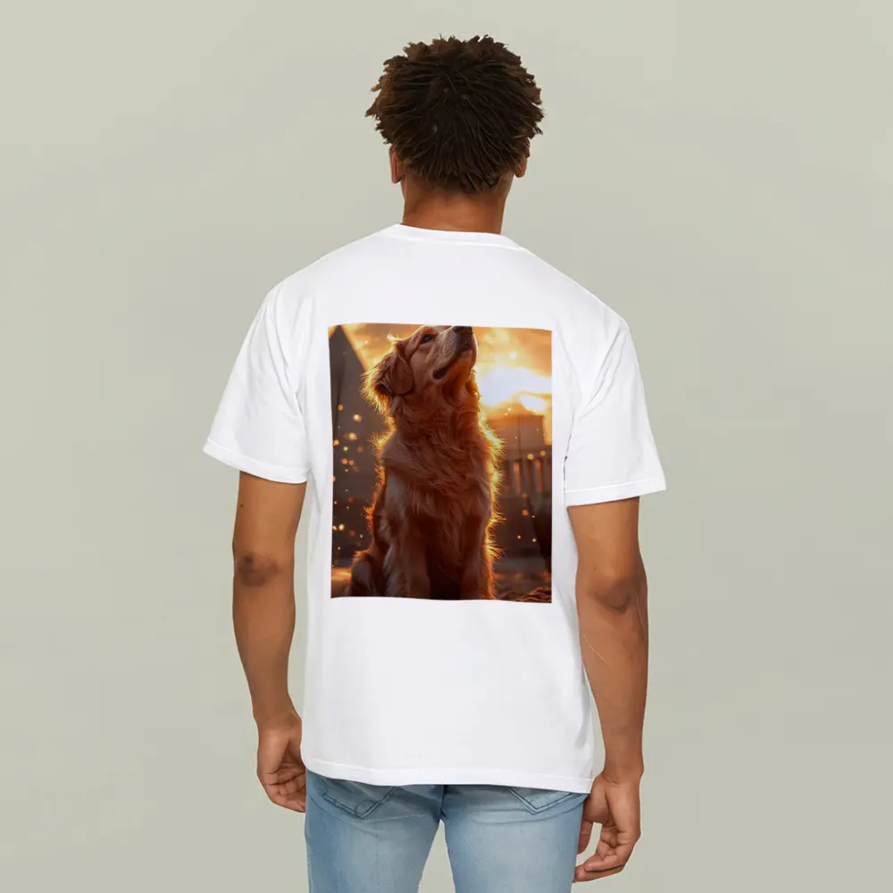 Golden Retriever Glowing Sunset Ancient Ruins – T-Shirts