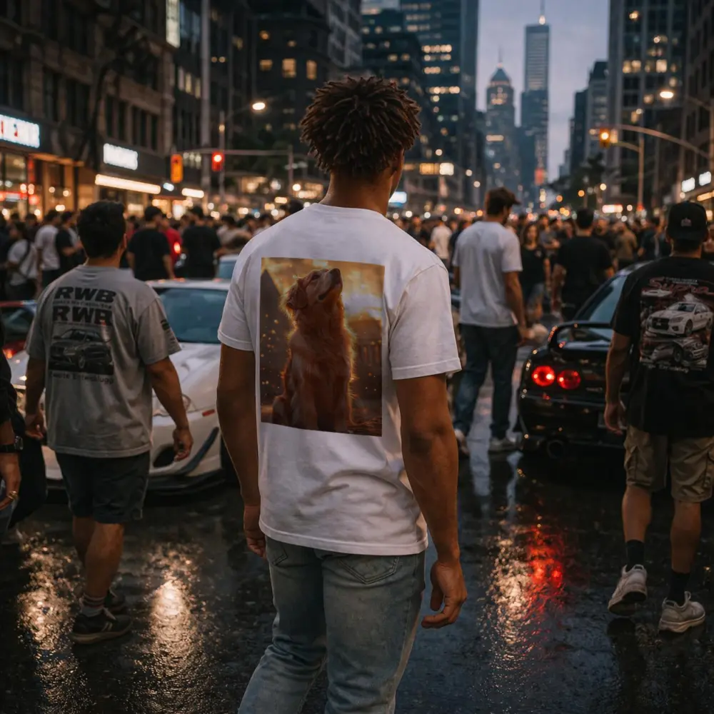 Golden Retriever Glowing Sunset Ancient Ruins – T-Shirts