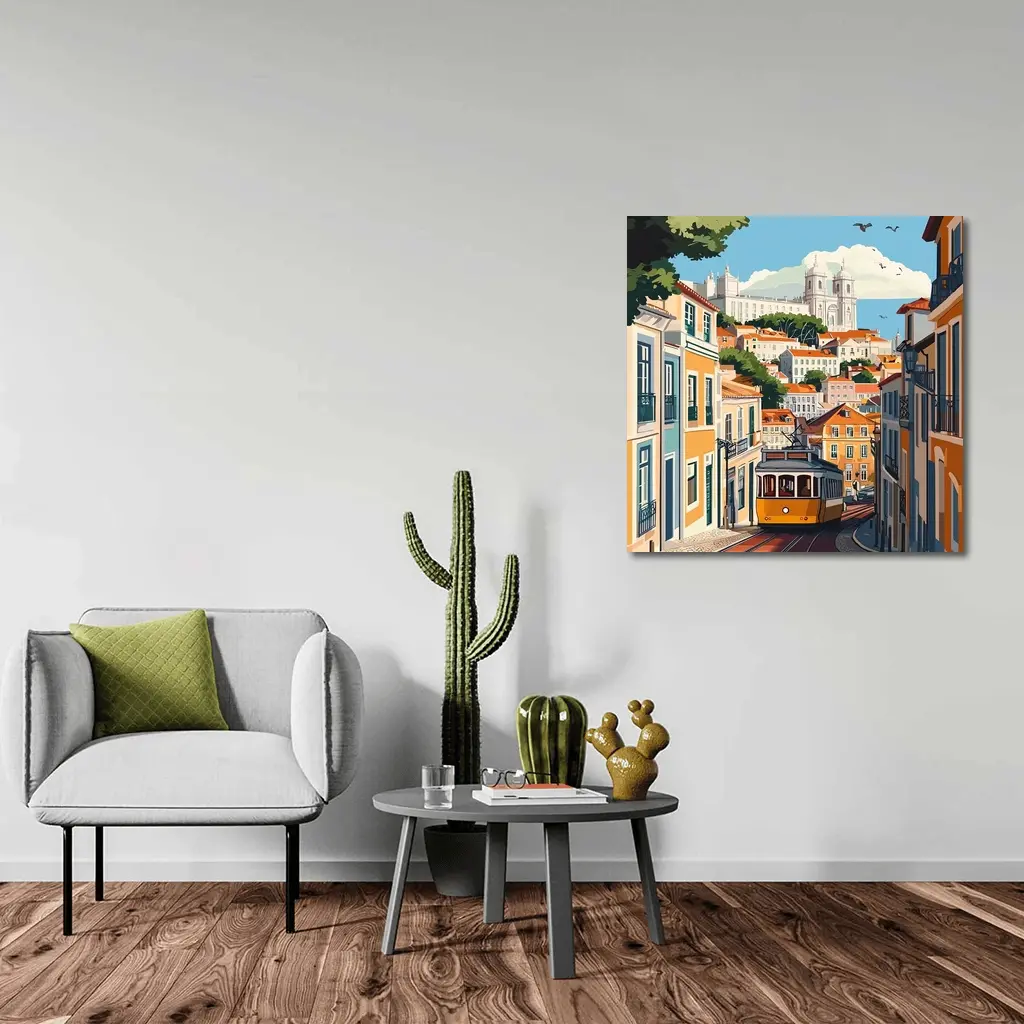 Lisbon Tram Colorful City Street Illustration – Wall Art