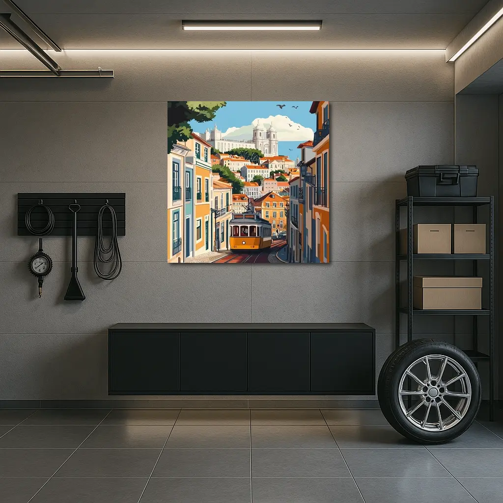 Lisbon Tram Colorful City Street Illustration – Wall Art