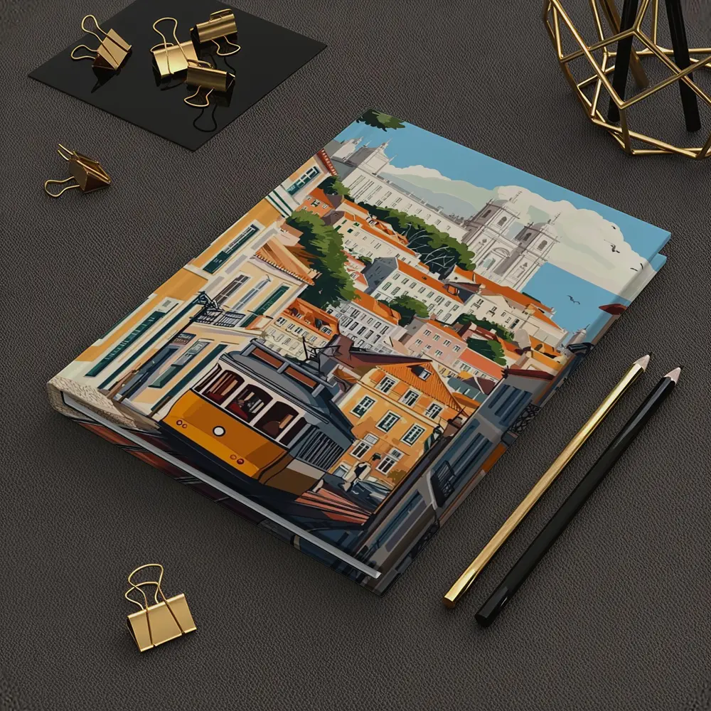 Lisbon Tram Colorful City Street Illustration – Notebooks