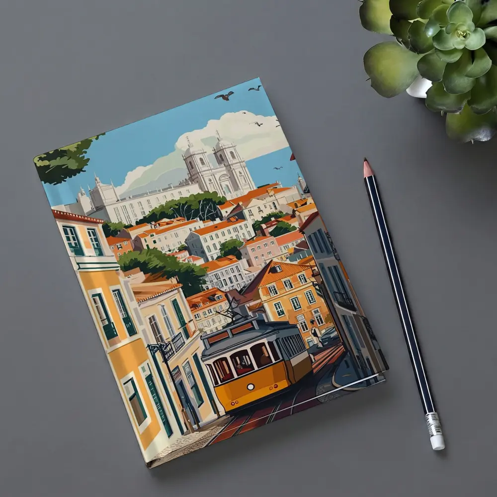 Lisbon Tram Colorful City Street Illustration – Notebooks
