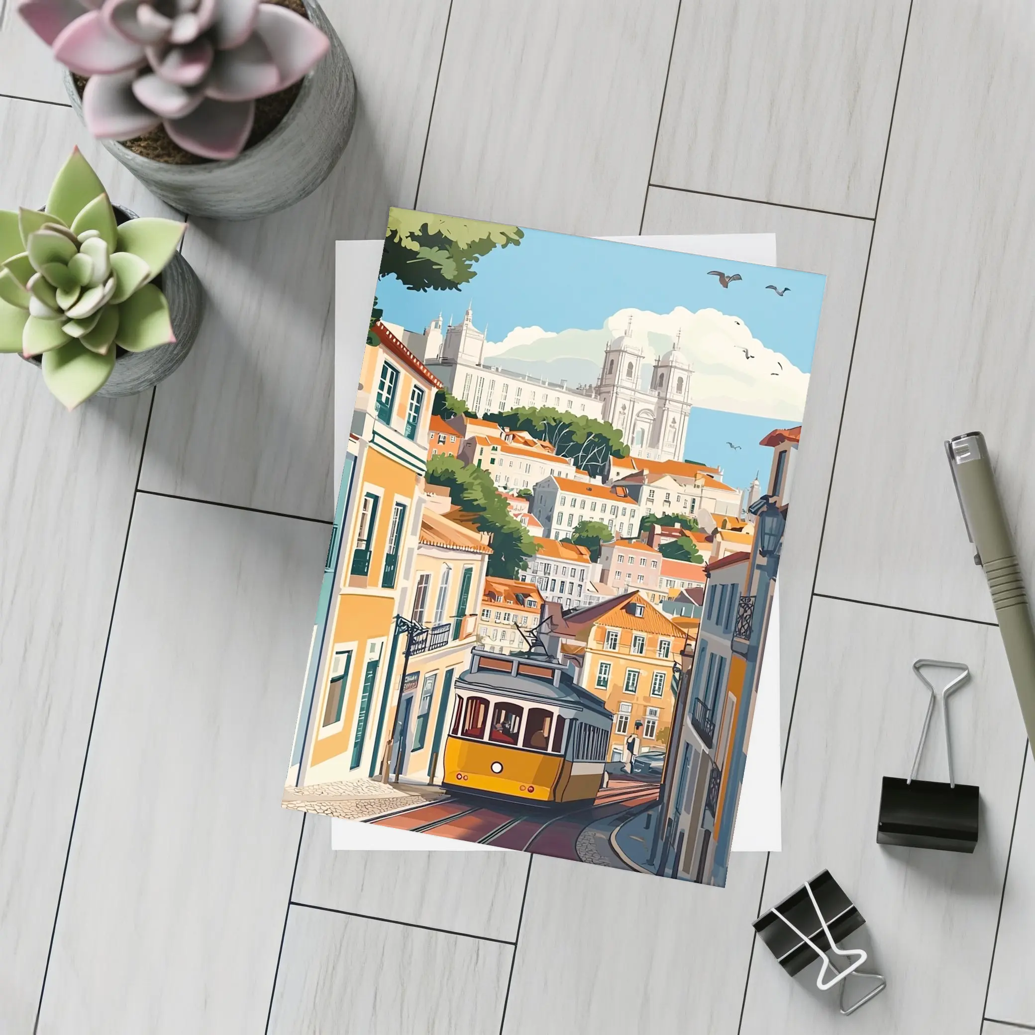 Lisbon Tram Colorful City Street Illustration – Postcards