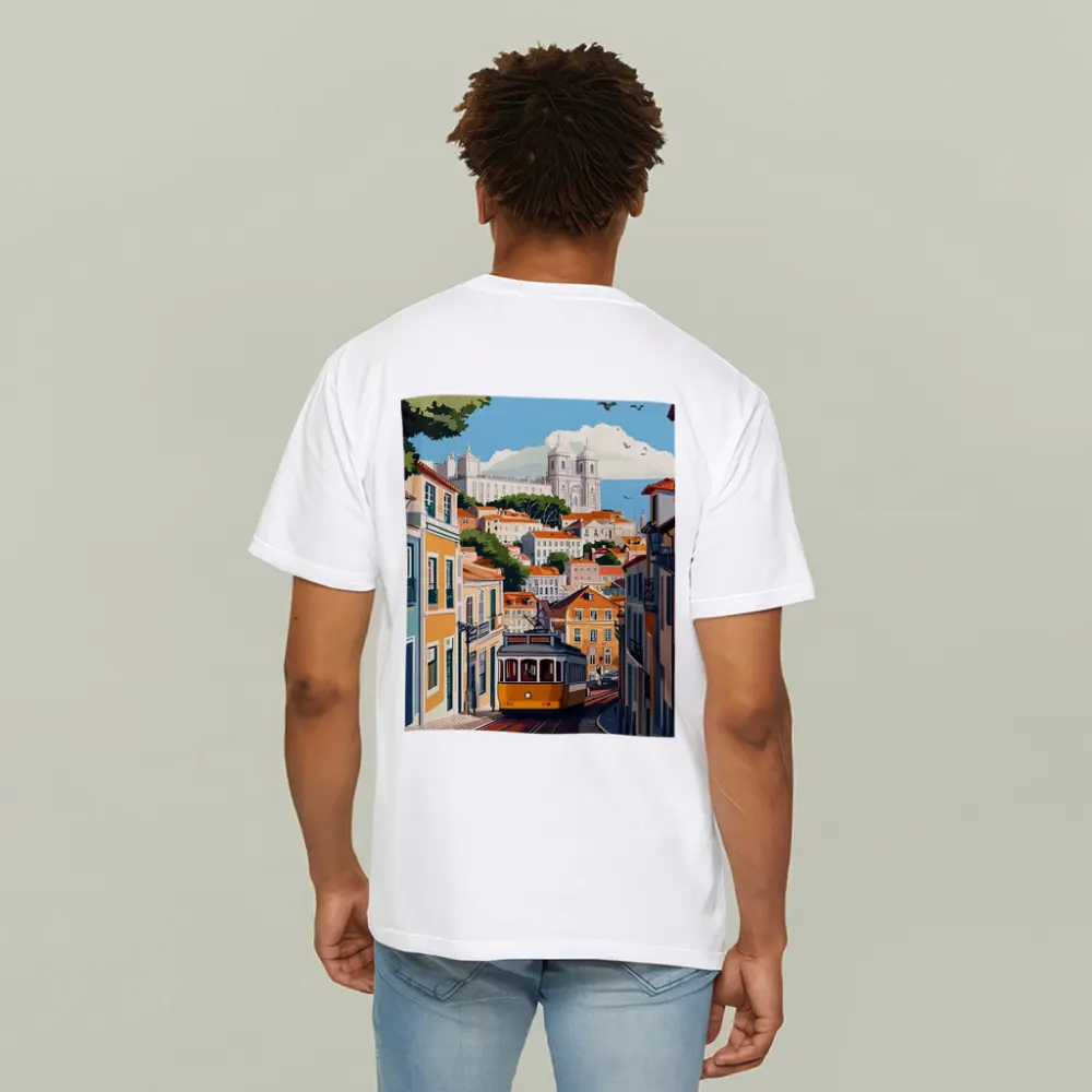 Lisbon Tram Colorful City Street Illustration – T-Shirts