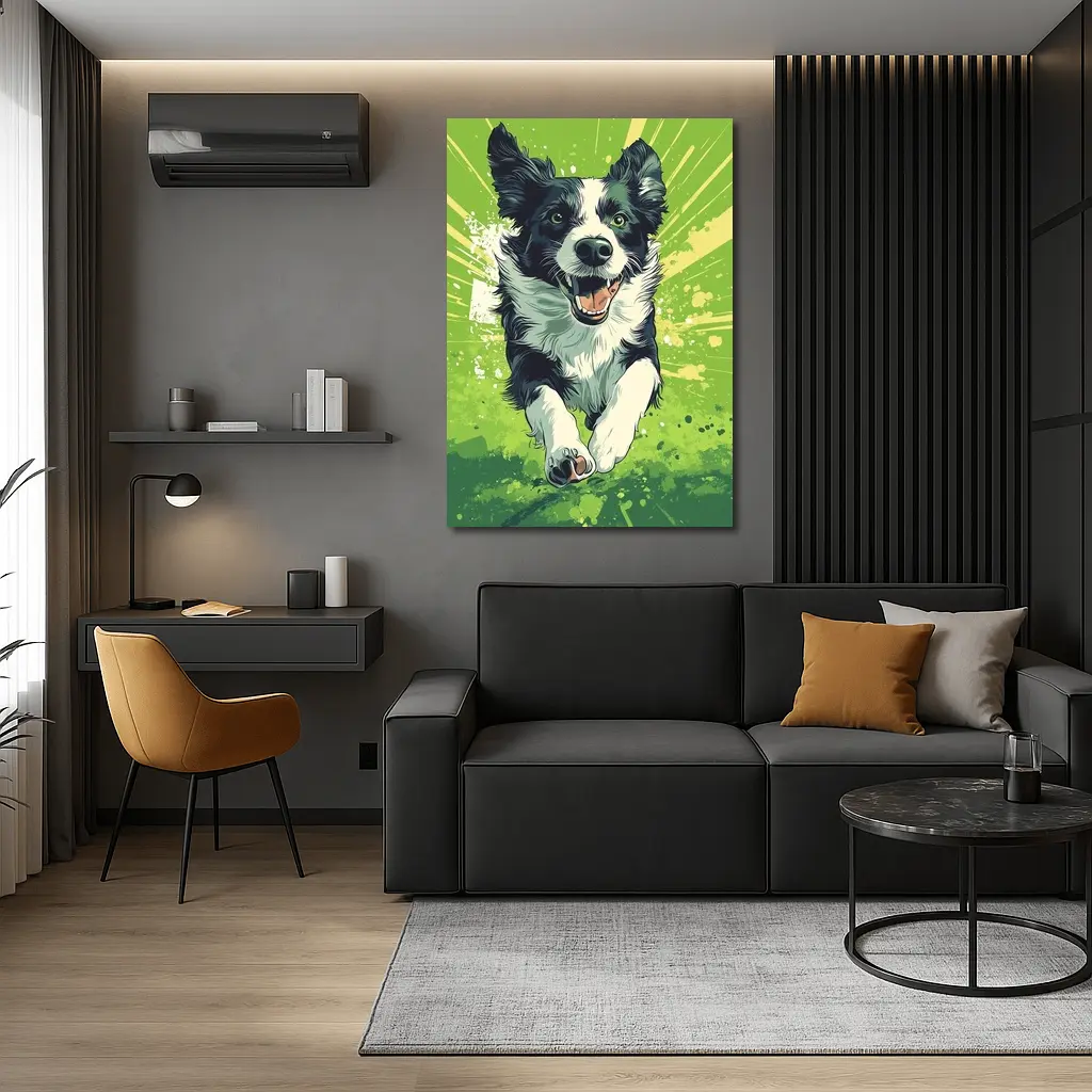 Border Collie Running Green Pop Art Background – Wall Art