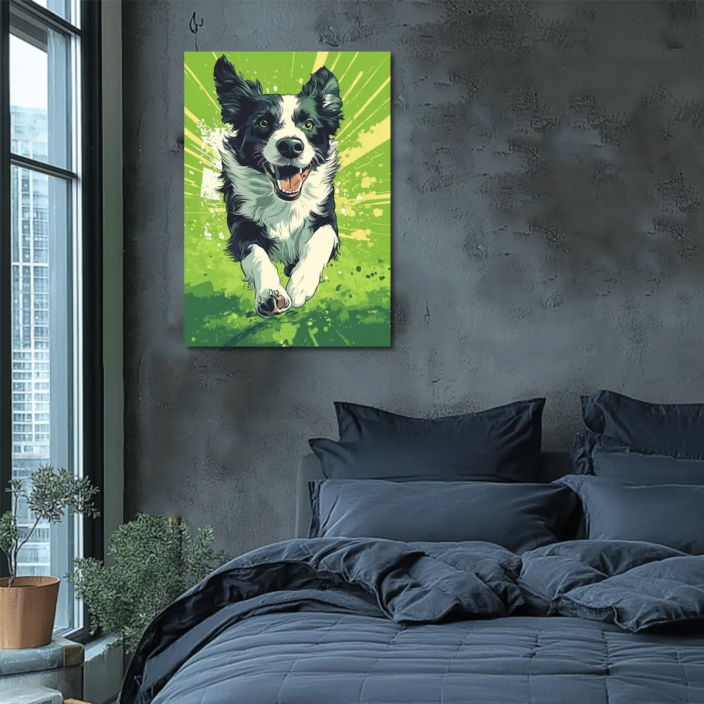 Border Collie Running Green Pop Art Background – Wall Art