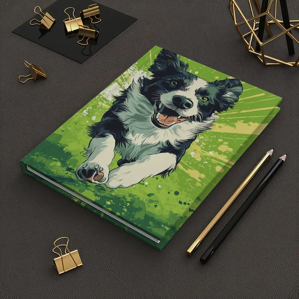 Border Collie Running Green Pop Art Background – Notebooks