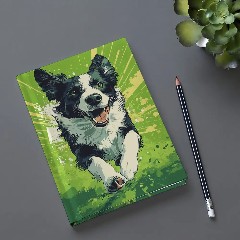 Border Collie Running Green Pop Art Background – Notebooks