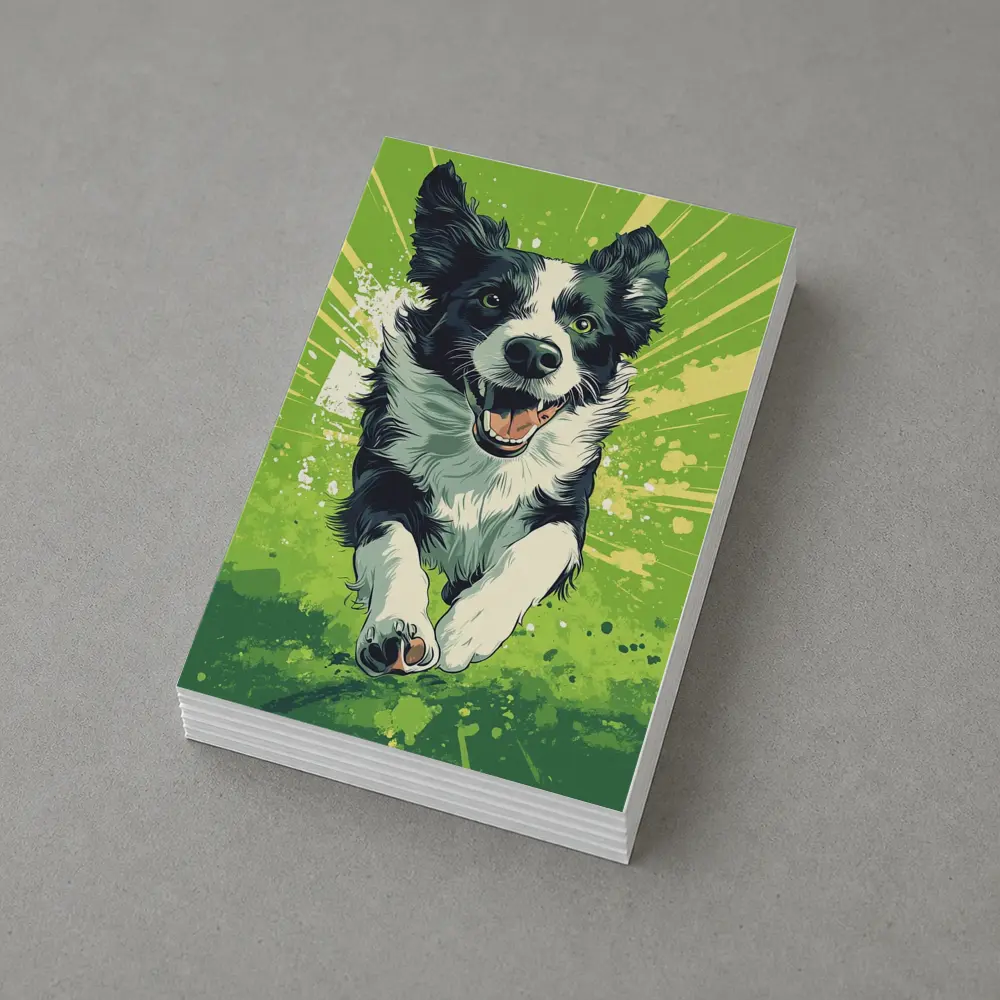 Border Collie Running Green Pop Art Background – Postcards