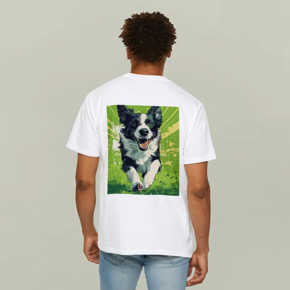 Border Collie Running Green Pop Art Background – T-Shirts
