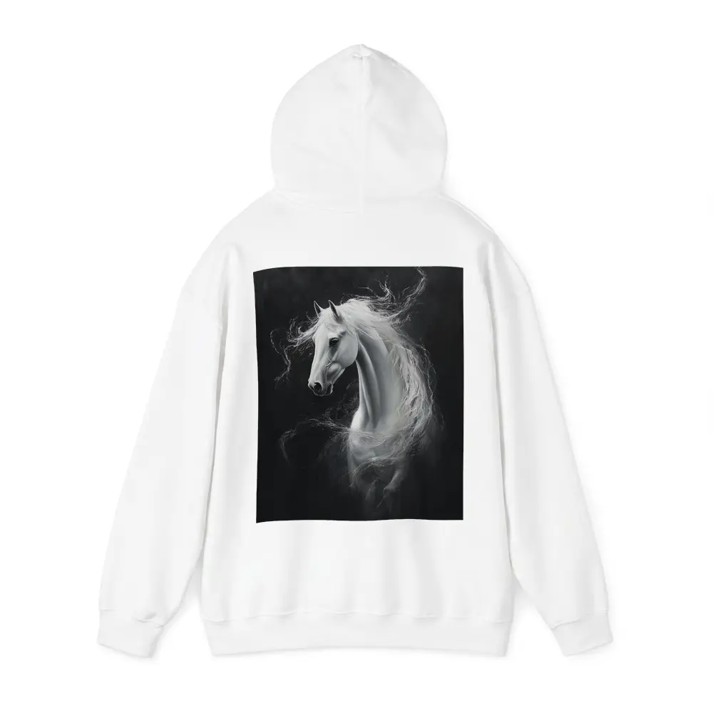 White Horse Portrait Dark Black Background Painting – Hoodies