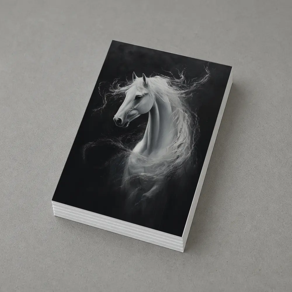 White Horse Portrait Dark Black Background Painting – Postcards