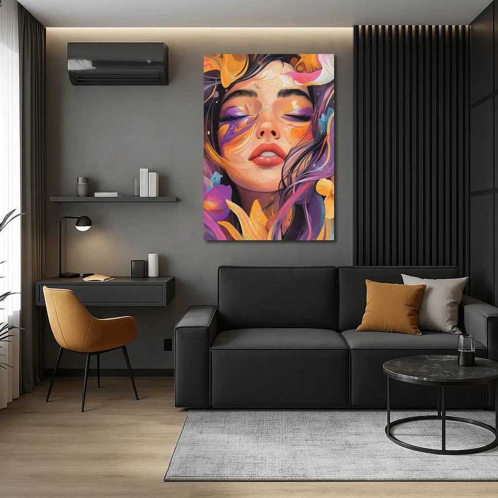 Woman Face Floral Fantasy Colorful Illustration Art – Wall Art