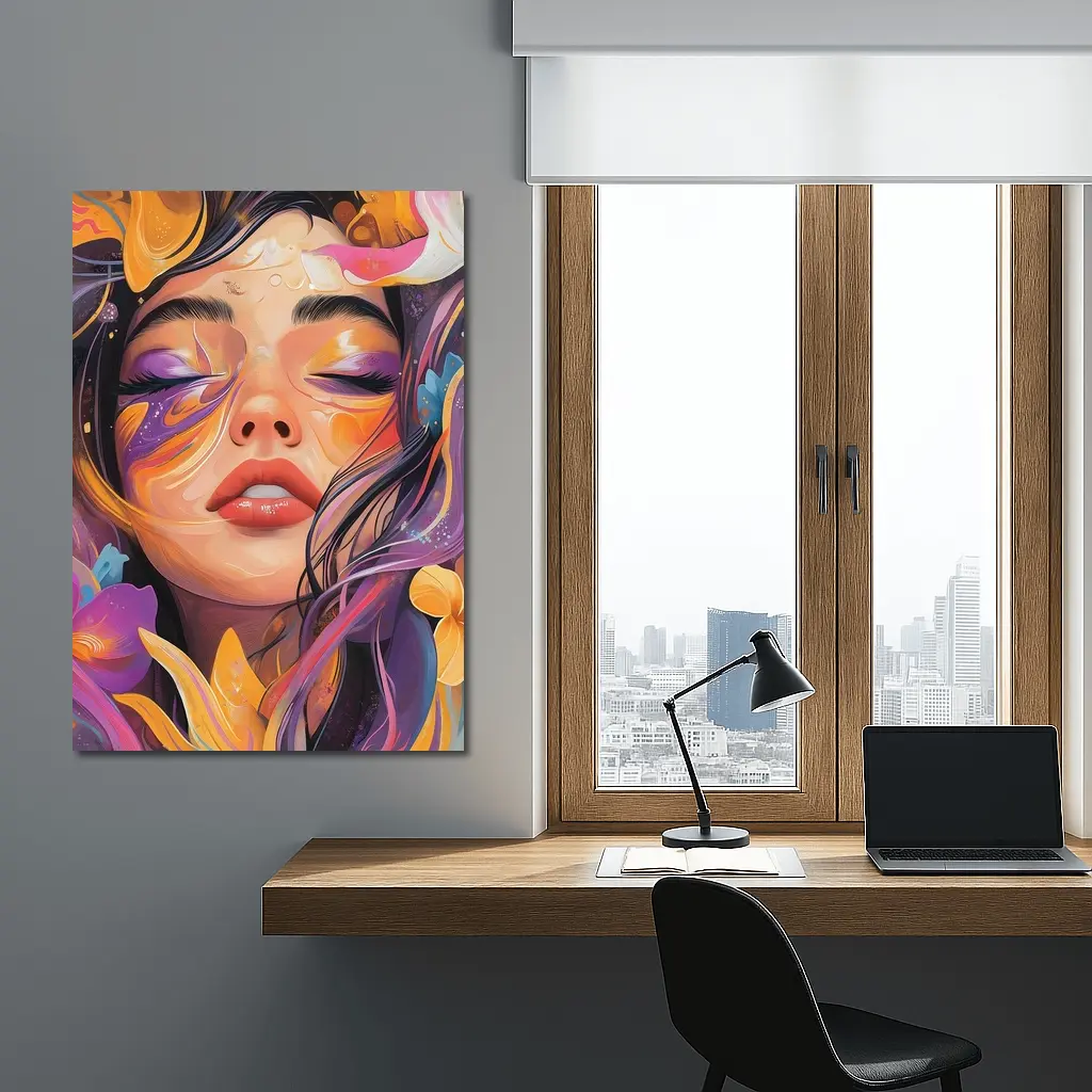 Woman Face Floral Fantasy Colorful Illustration Art – Wall Art