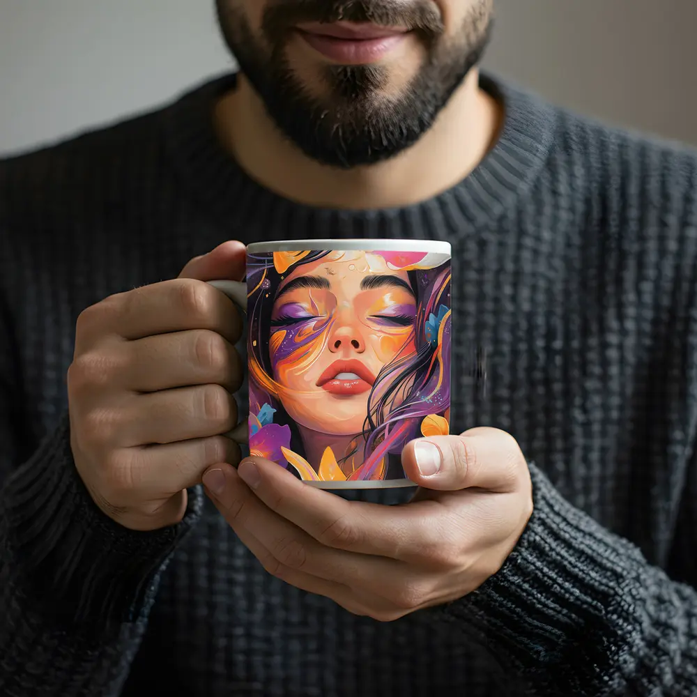 Woman Face Floral Fantasy Colorful Illustration Art – Mugs