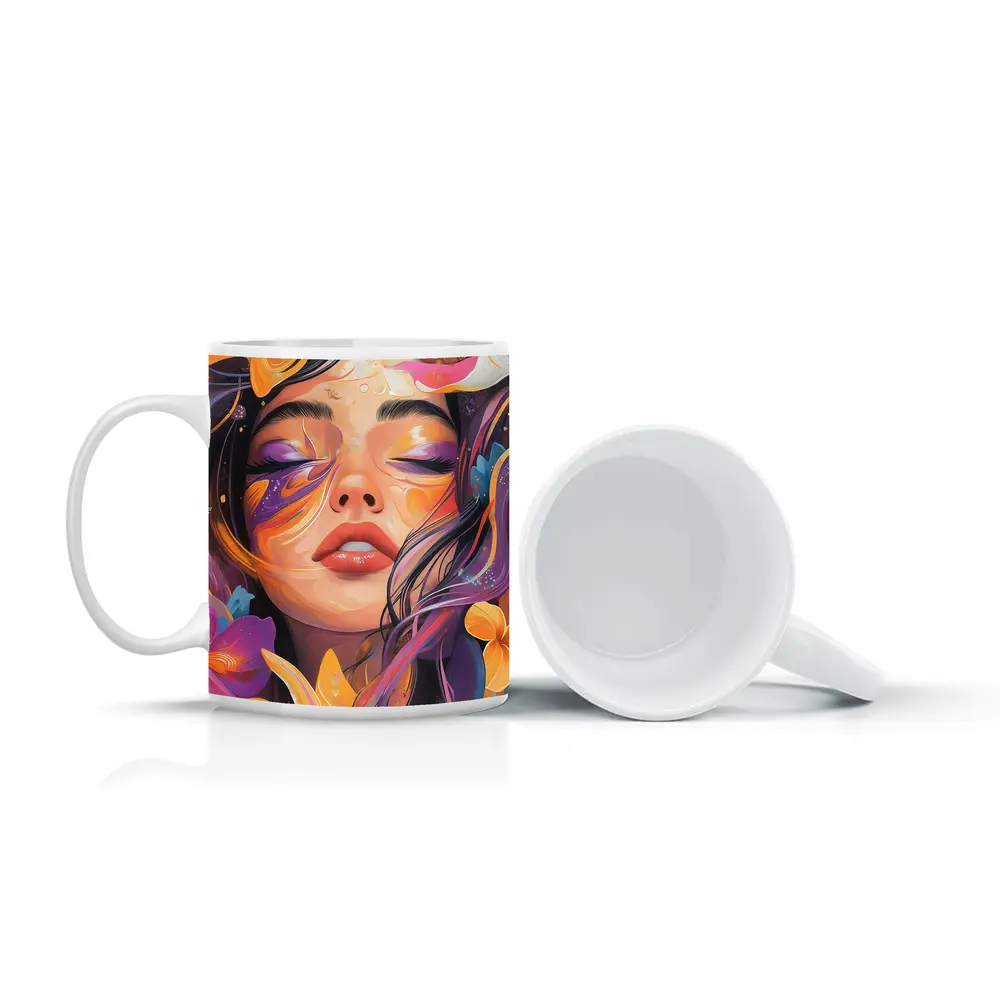 Woman Face Floral Fantasy Colorful Illustration Art – Mugs