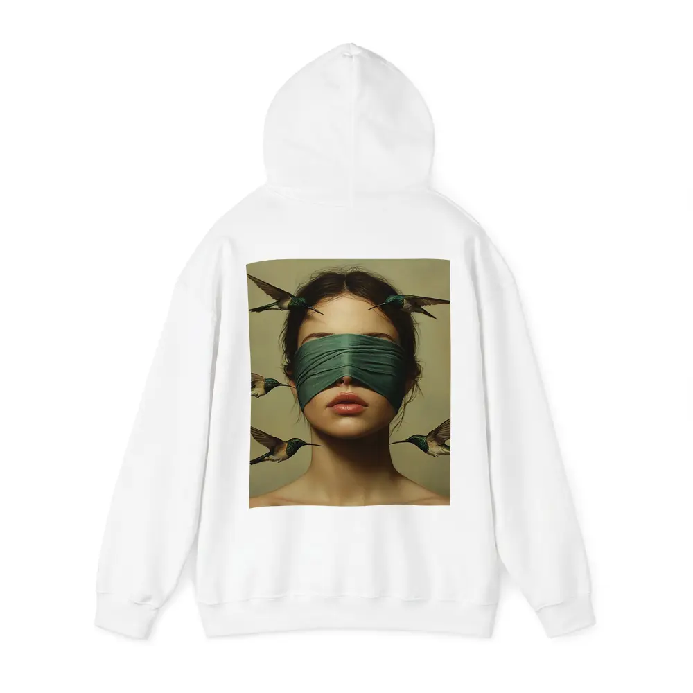 Blindfolded Woman Hummingbirds Surreal Portrait Art – Hoodies