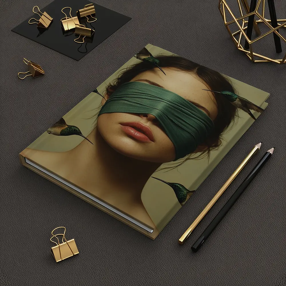 Blindfolded Woman Hummingbirds Surreal Portrait Art – Notebooks