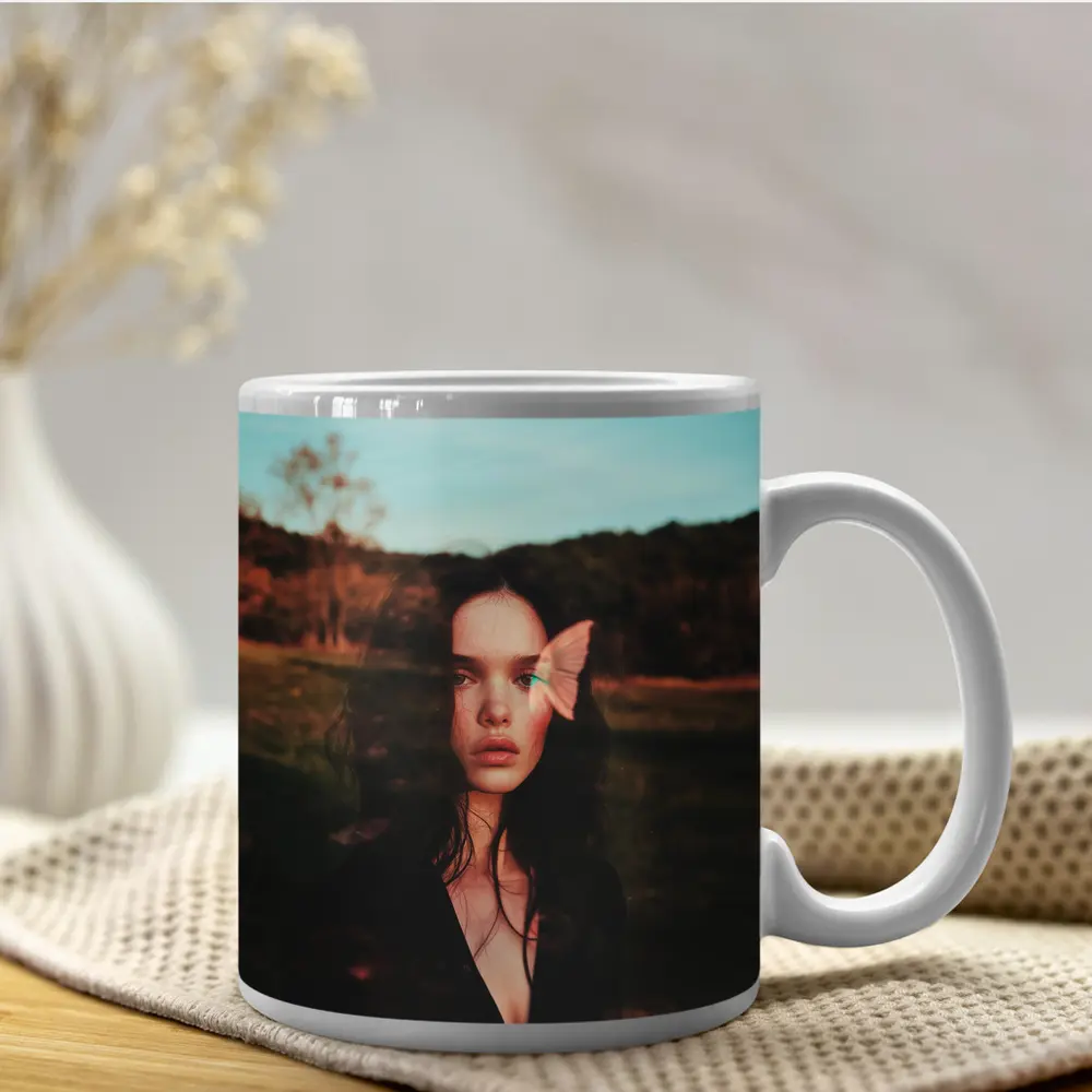 Young Woman Portrait Butterfly Nature Dusk – Mugs