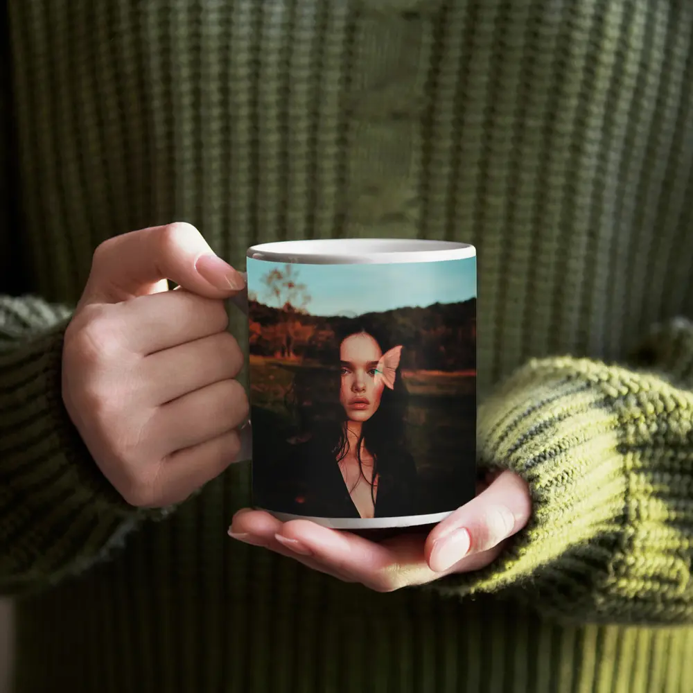 Young Woman Portrait Butterfly Nature Dusk – Mugs