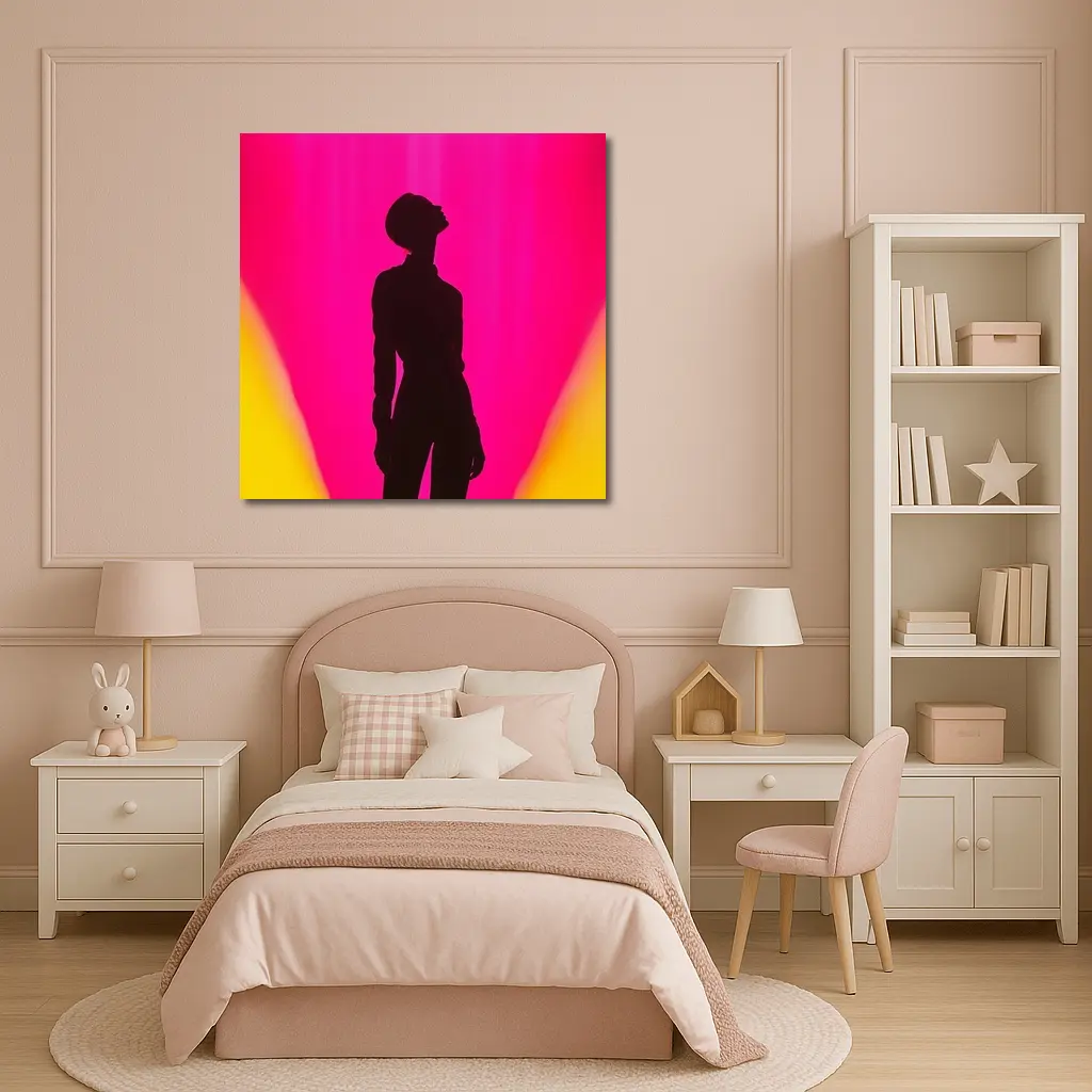 Woman Silhouette Pink Yellow Gradient Background – Wall Art