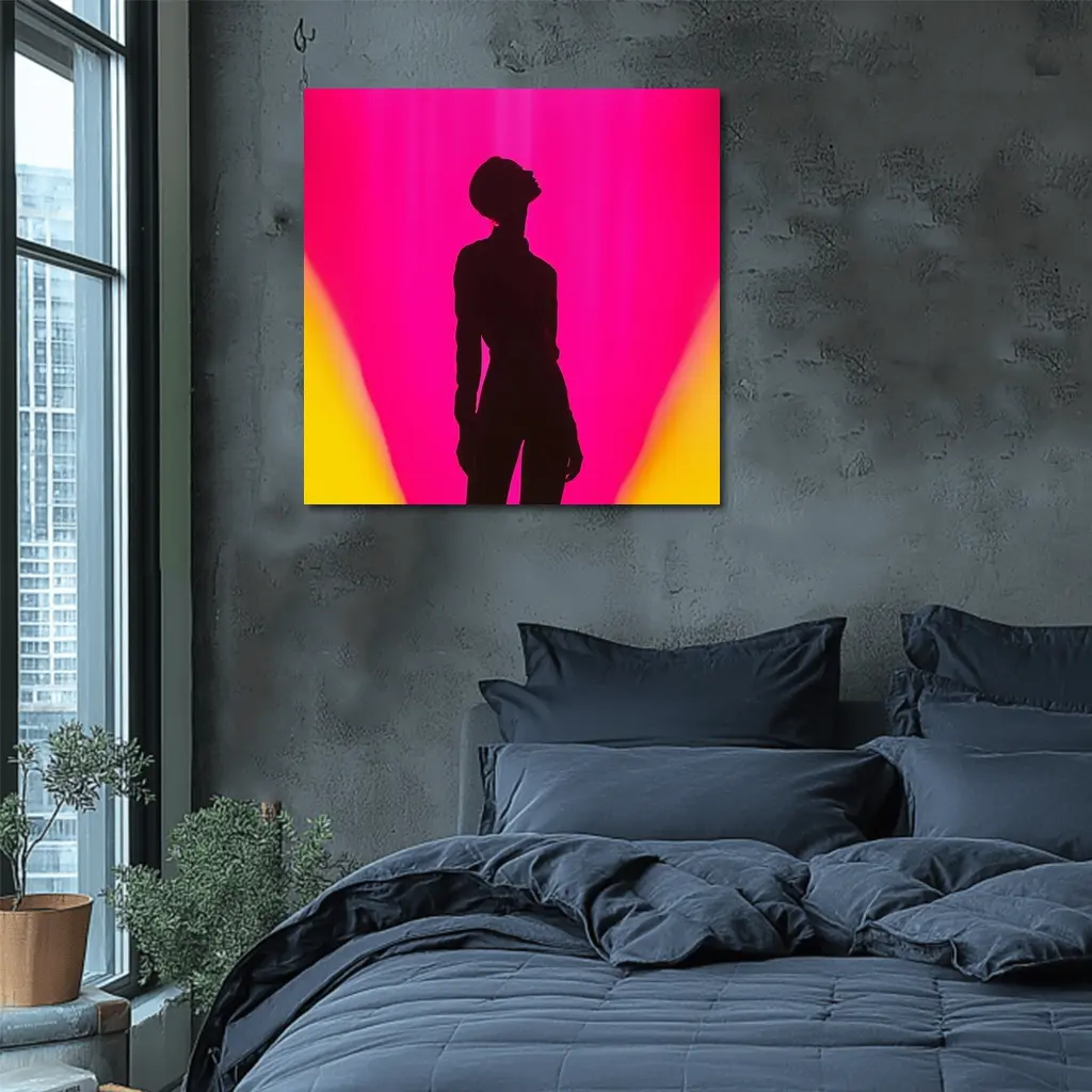Woman Silhouette Pink Yellow Gradient Background – Wall Art