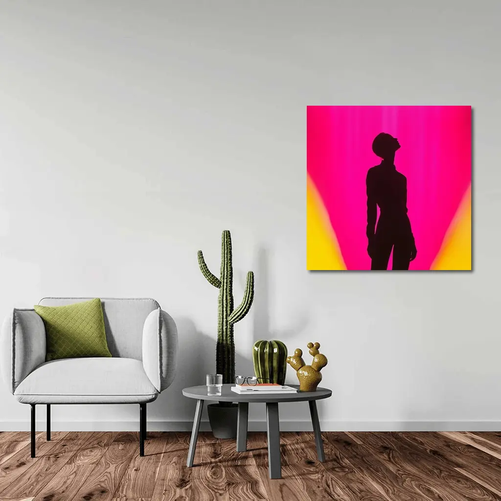 Woman Silhouette Pink Yellow Gradient Background – Wall Art