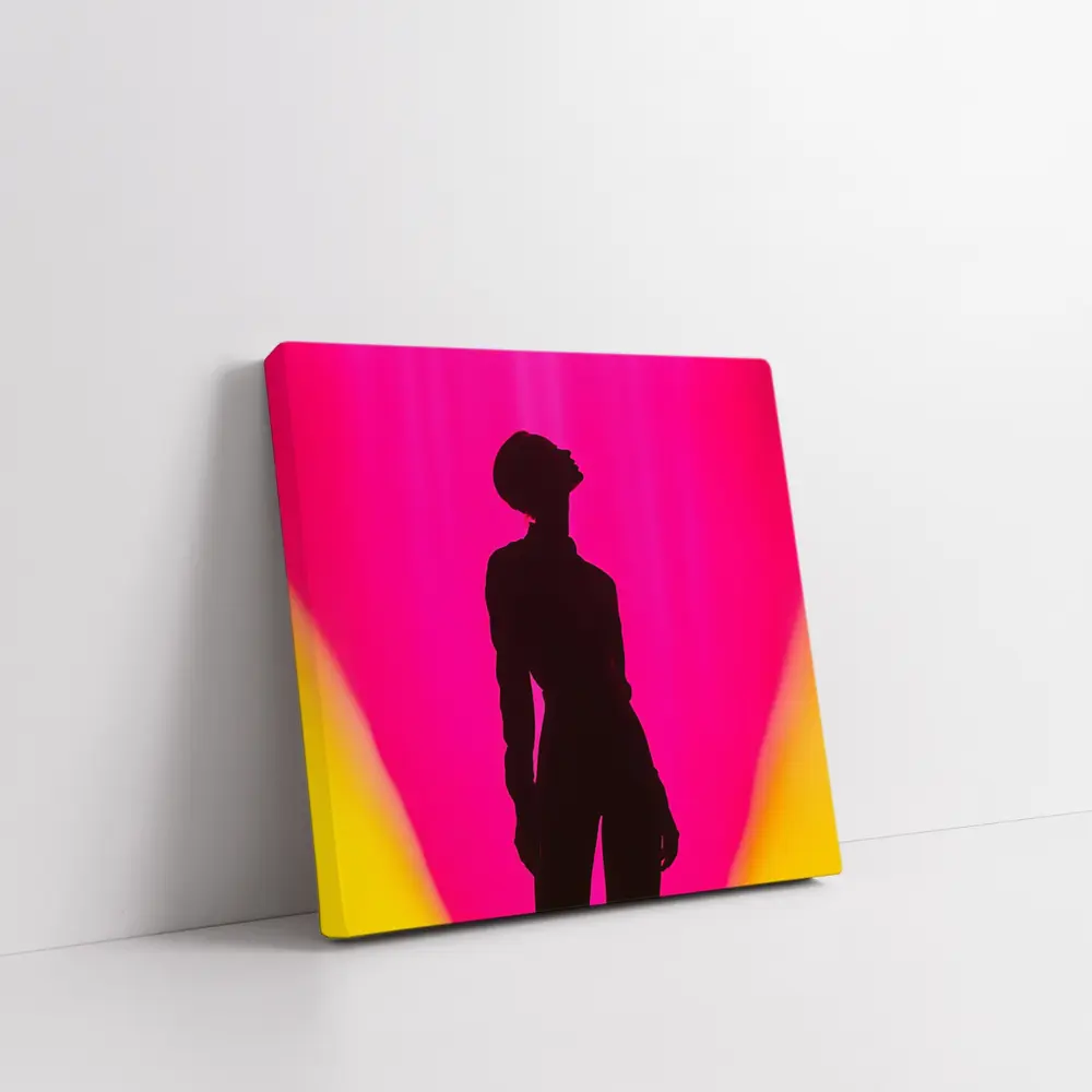 Woman Silhouette Pink Yellow Gradient Background – Wall Art