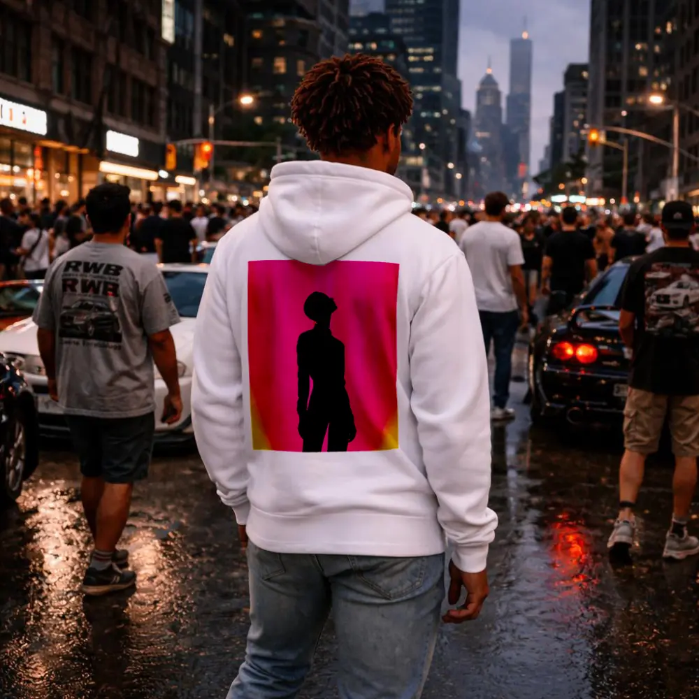 Woman Silhouette Pink Yellow Gradient Background – Hoodies