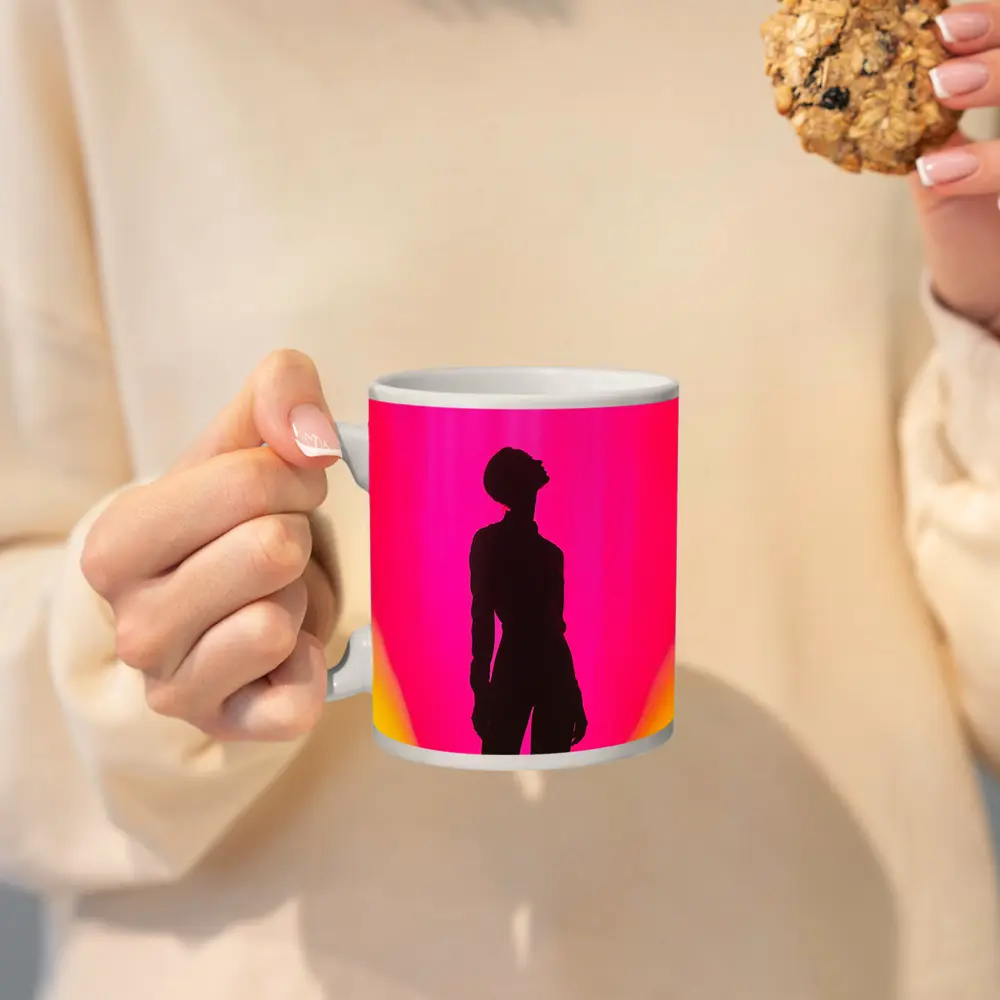 Woman Silhouette Pink Yellow Gradient Background – Mugs