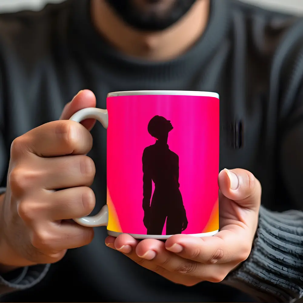 Woman Silhouette Pink Yellow Gradient Background – Mugs