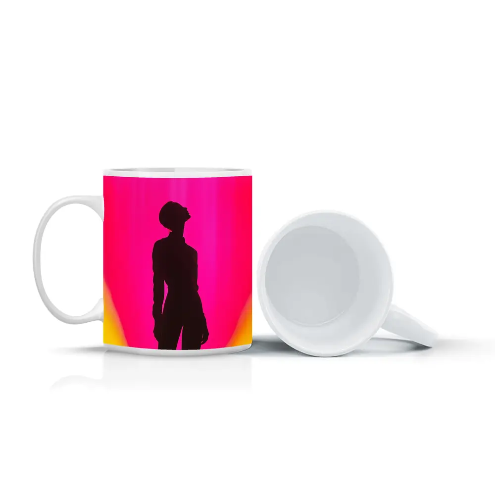 Woman Silhouette Pink Yellow Gradient Background – Mugs