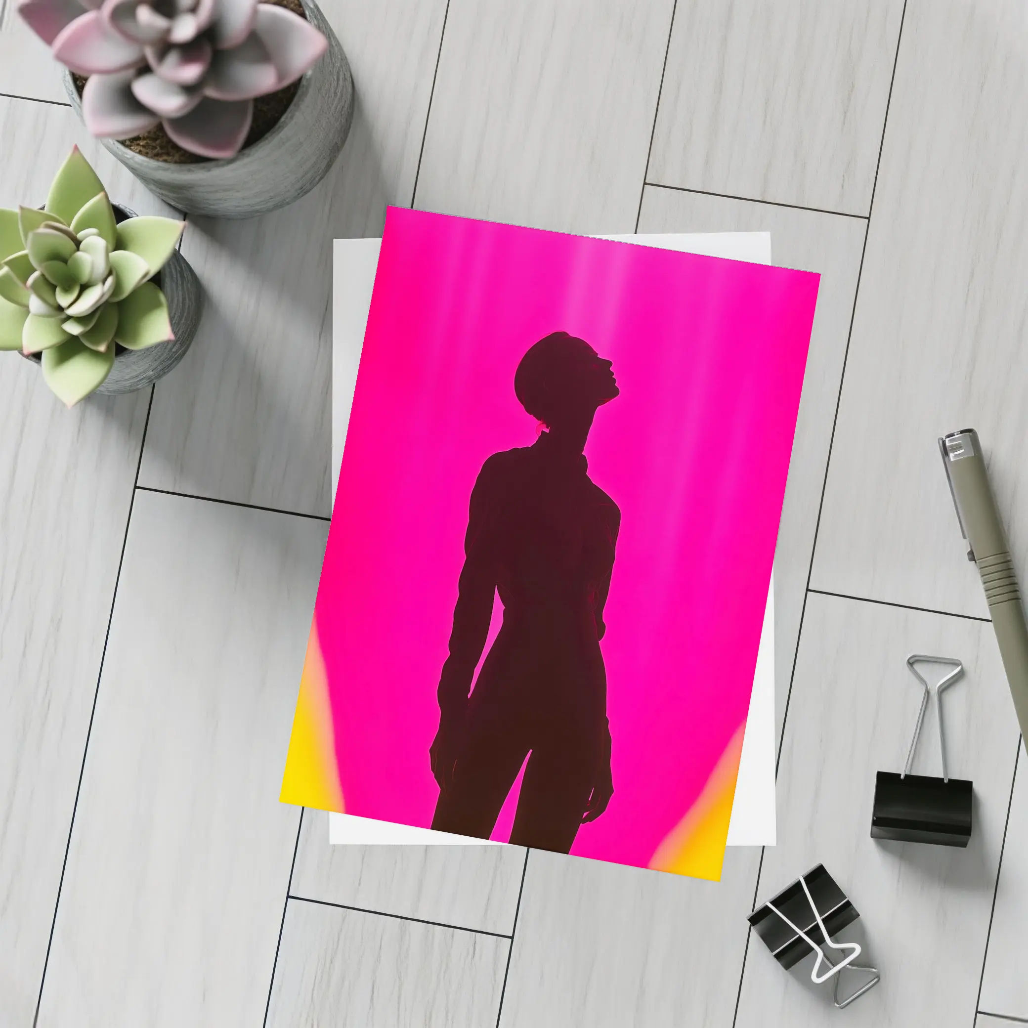 Woman Silhouette Pink Yellow Gradient Background – Postcards