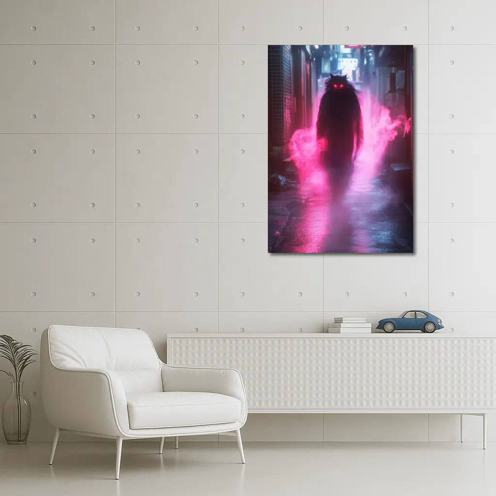 Glowing Cat Spirit Neon City Alley – Wall Art