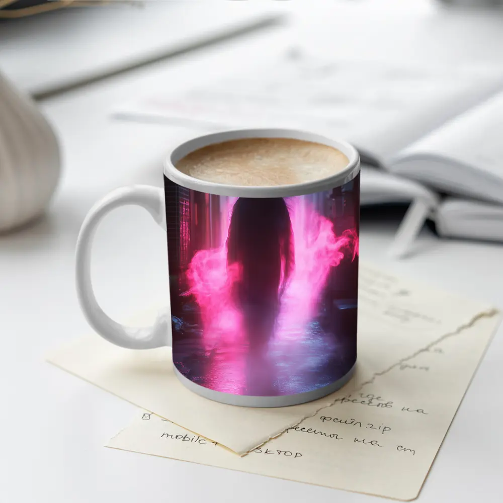 Glowing Cat Spirit Neon City Alley – Mugs