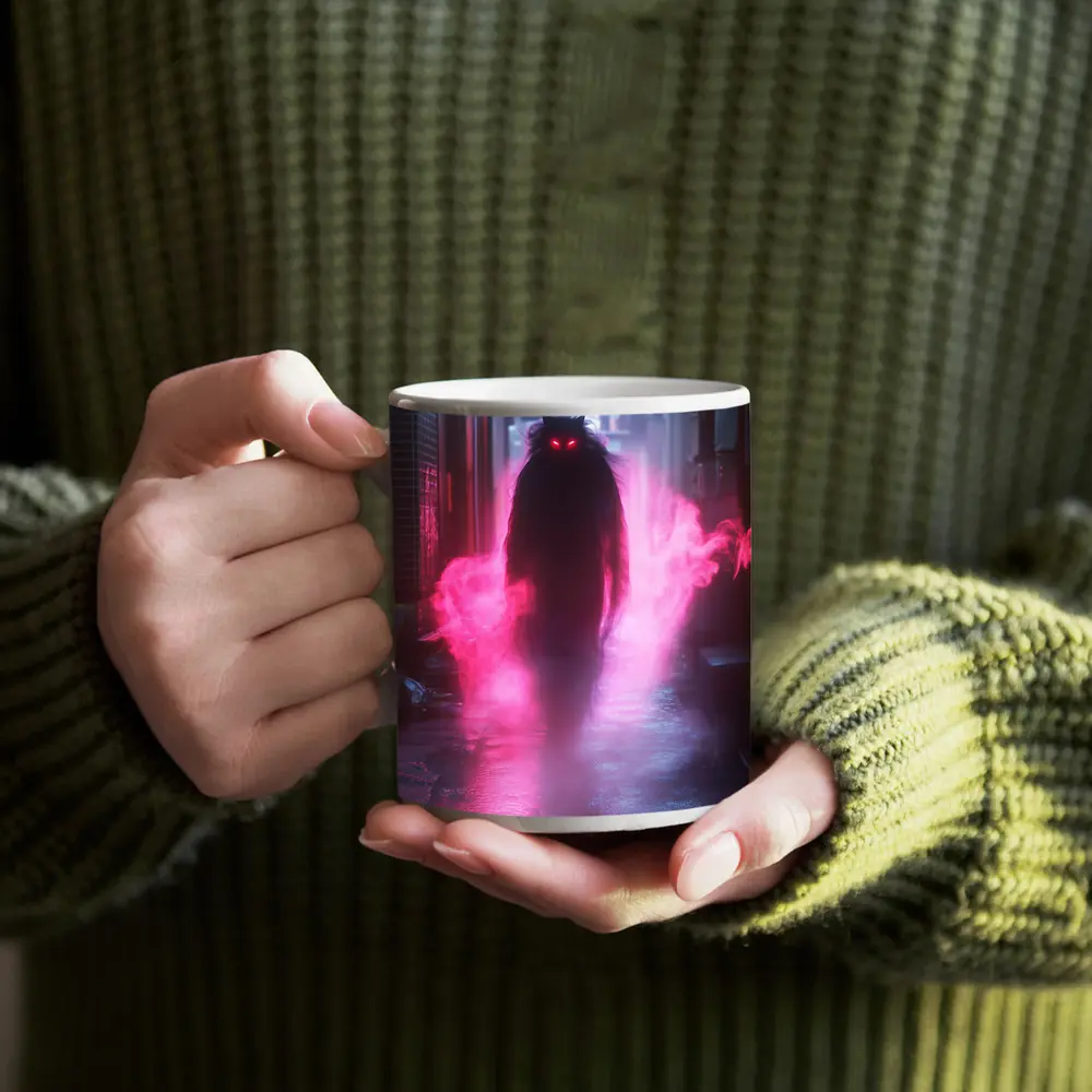 Glowing Cat Spirit Neon City Alley – Mugs