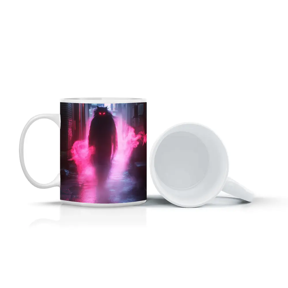 Glowing Cat Spirit Neon City Alley – Mugs