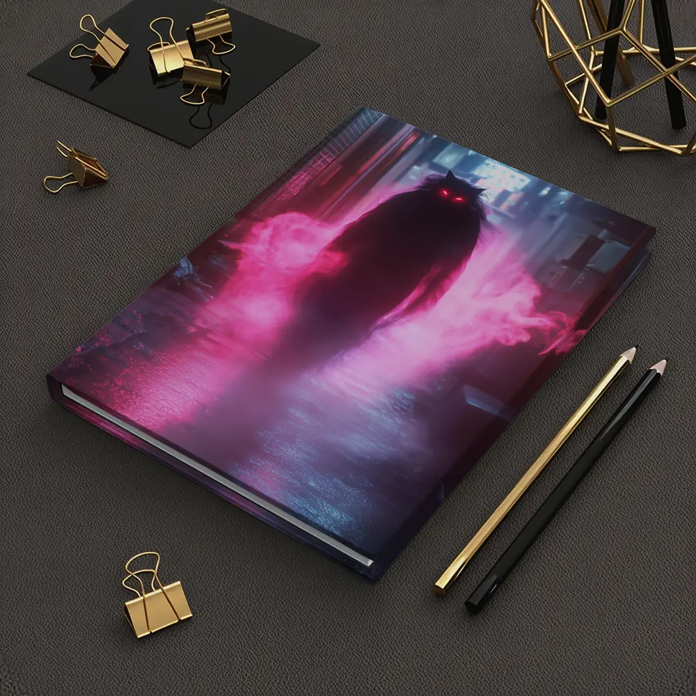 Glowing Cat Spirit Neon City Alley – Notebooks