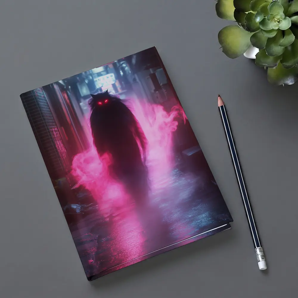 Glowing Cat Spirit Neon City Alley – Notebooks