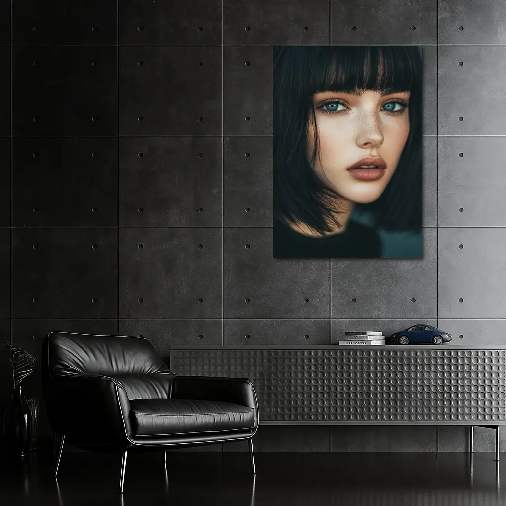 Young Woman Blue Eyes Dark Hair Portrait – Wall Art